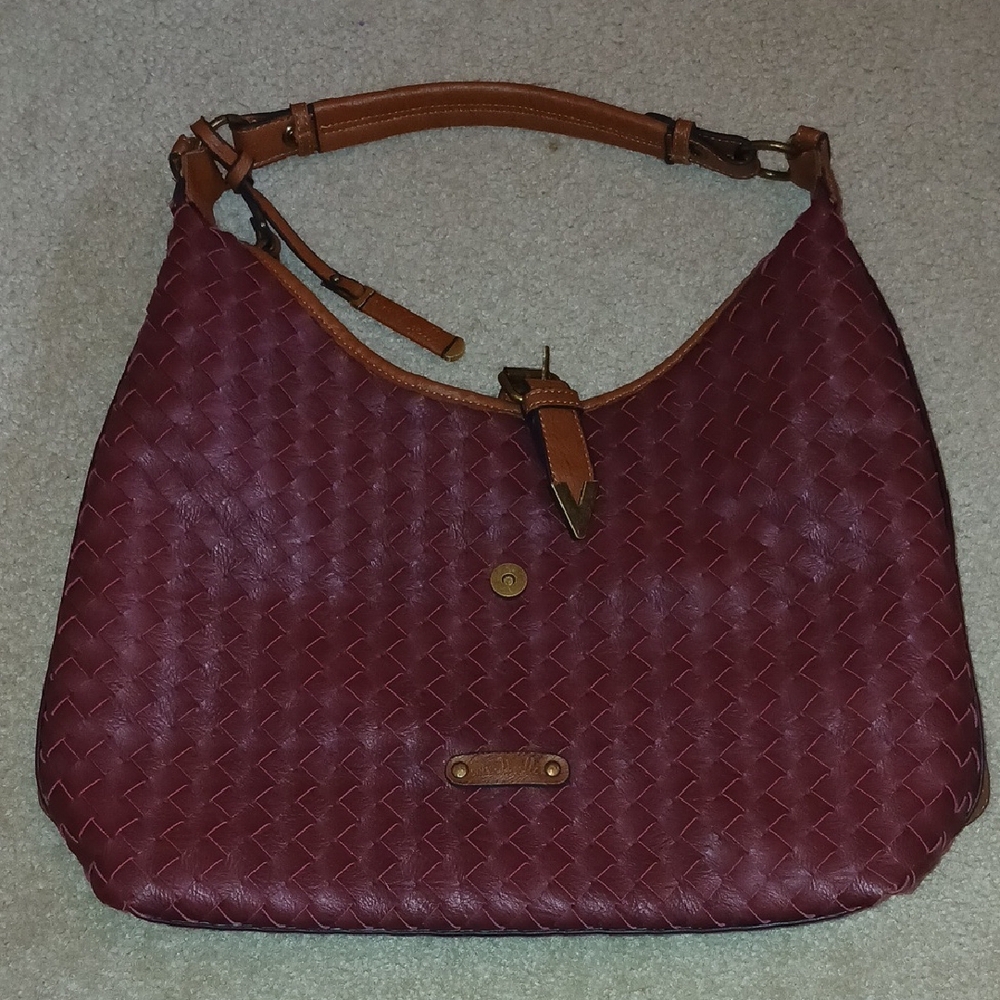 Simply Noelle Woven Maroon Leather Shoulder Bag